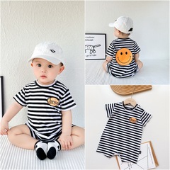 ins嬰幼兒短袖連體衣2024夏季新款男女寶寶外出短褲爬服兒童哈衣