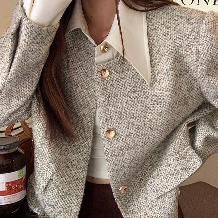 Tweed Style Jacket Spring & Fall New Polo Collar 2025 Short Jacket Short Elegant Tweed High-End Top Women's Clothing