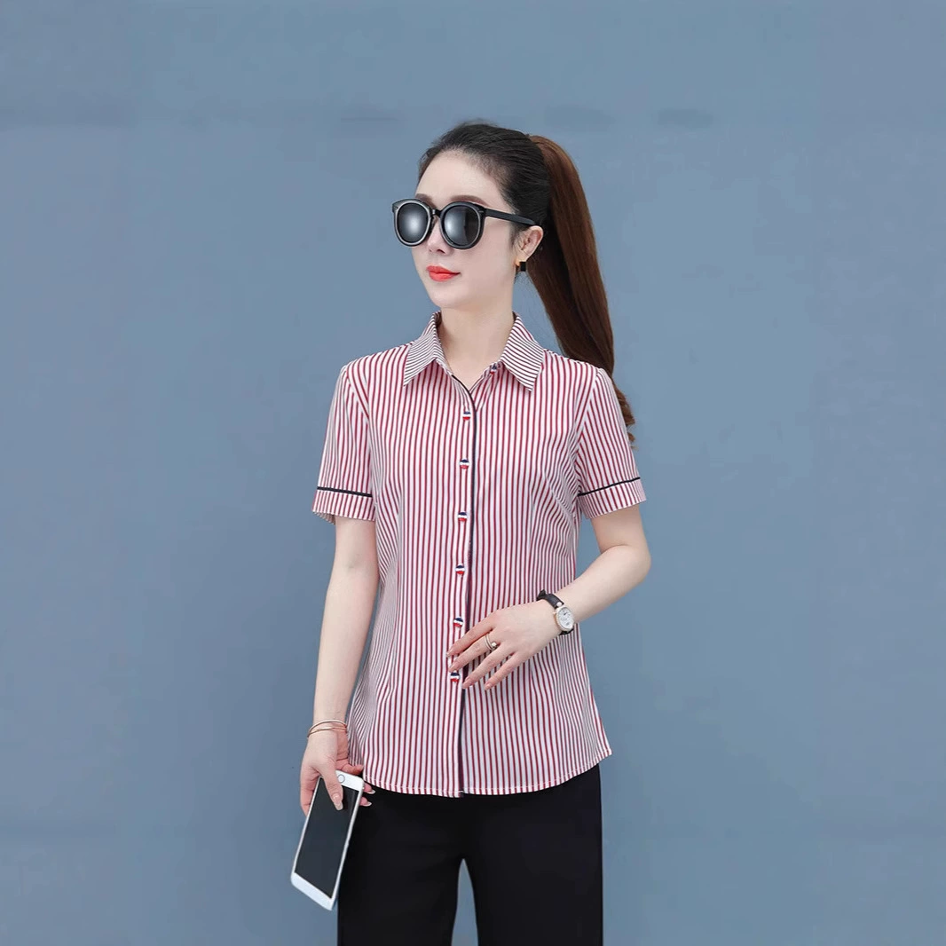 Весна и лето 2025, новая рубашка с короткими рукавами в полоску, женская корейская модная профессиональная рабочая одежда OL, женская рубашка