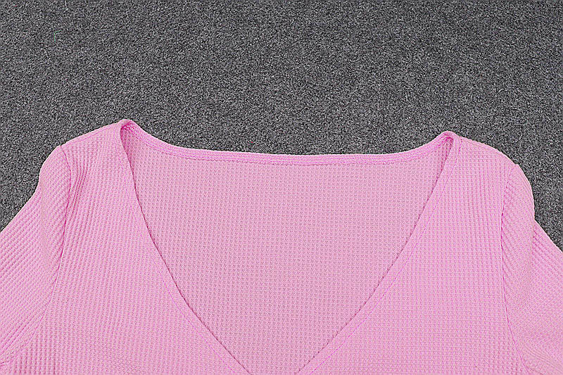 spring sexy pink long-sleeved V-neck ultra-short cardigan top  NSBJD118953