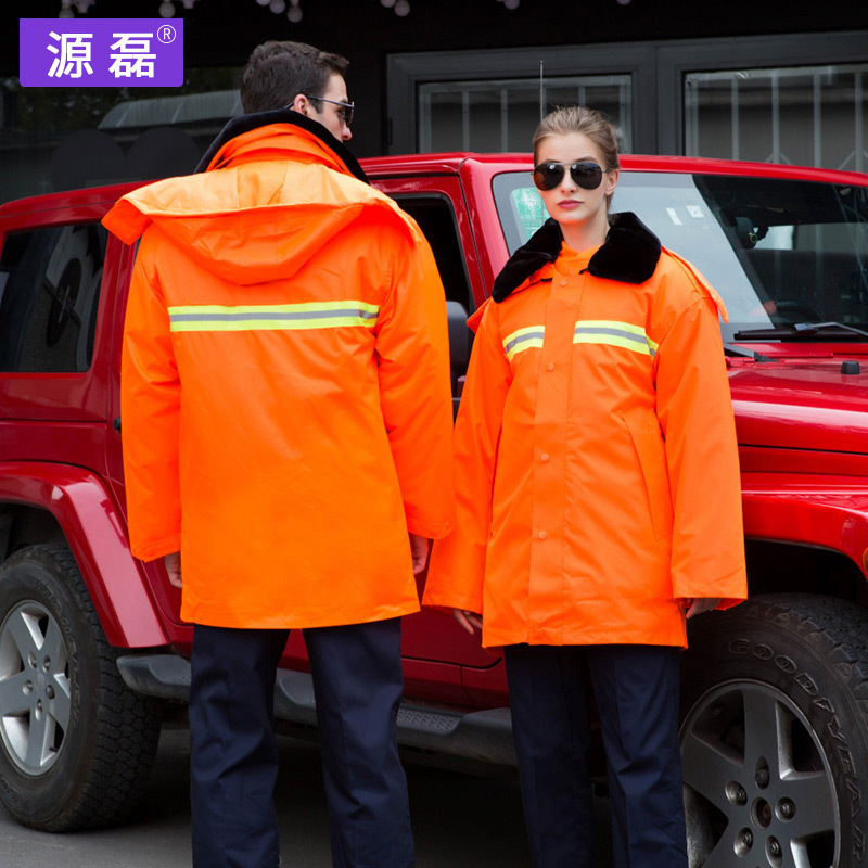 Ropa de trabajo extraíble, ropa de invierno, chaqueta con tira reflectante para hombre, impermeable, gruesa, ropa cálida y resistente al frío, ropa de trabajo para saneamiento de jardines