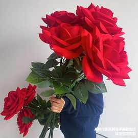 引装大型野兽路外贸道具单手婚庆巨型花单枝玫瑰手工绒布