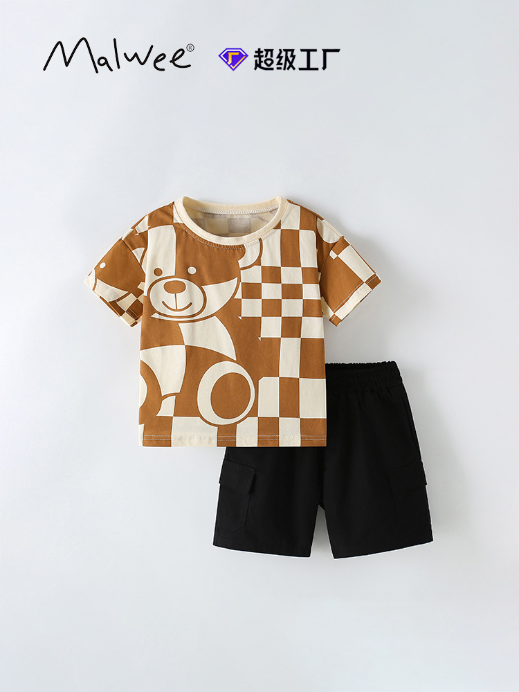 Traje de niño malwee transfronterizo verano nueva camiseta de cuello redondo traje de dos piezas casual guapo para niños europeos y americanos