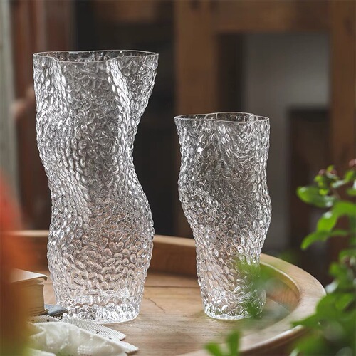 Twist Waist Pearl Point Glass Vase Transparent Flower Pot Water Growing Living Room Ornament Design Style Fresh Flower Dining Table Decoration Set