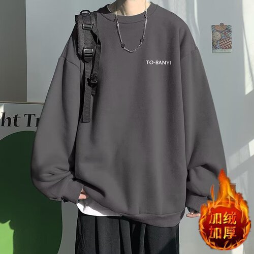 2026 American retro Hong Kong style round-neck sweater men's spring and autumn fashion brand ins loose inner trim and velvet sweater