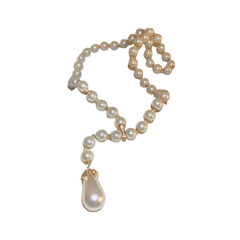 Collar con cuentas de perlas de gota de agua con diamantes transfronterizos otoño e invierno cadena de suéter de lujo ligero francés moda todo fósforo joyería de alta gama
