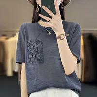 Женская летняя льняная футболка из ледяного шелка Tencel с короткими рукавами, модный универсальный свободный тонкий топ в западном стиле, уменьшающий возраст