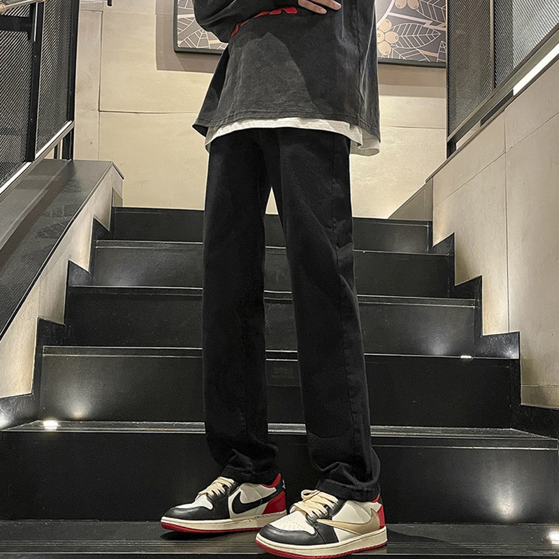 Black Jeans Men's Stretch Pants Straight Pants Boys Retro Slim Pants Men's 2025 New Casual Pants