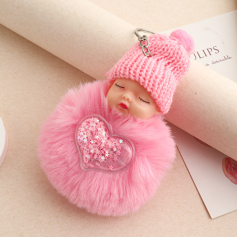 Amor dorado muñeca de sueño imitación de conejo bola de pelo colgante lindas bolsas escolares colgantes para niñas joyas de peluche llaveros