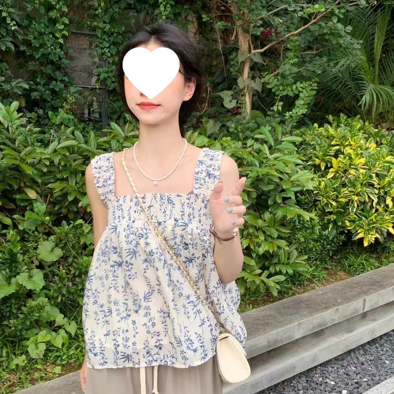碎花吊带背心女外穿2025年新款夏季无袖方领宽松百搭别致短款上衣|undefined