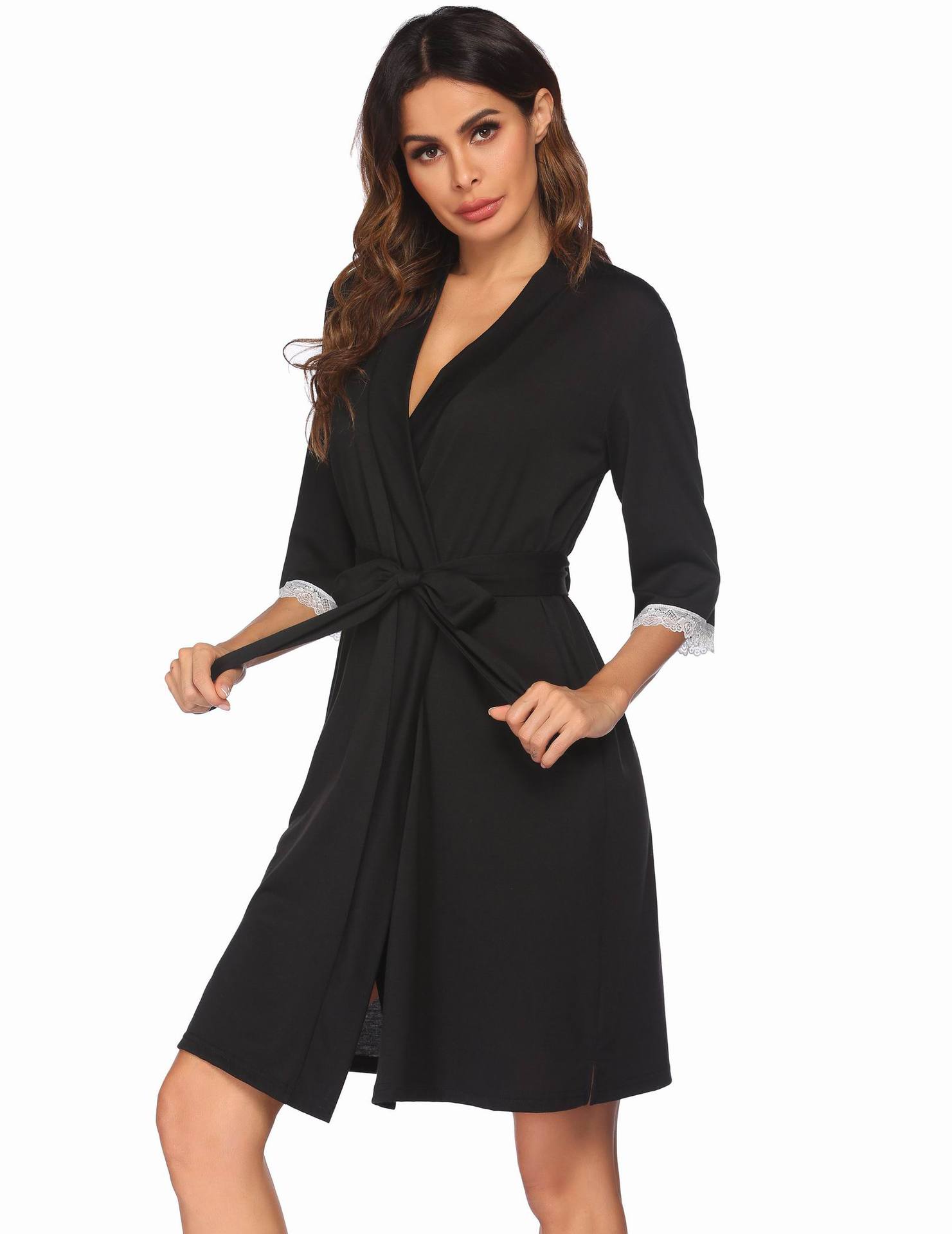 Spring and summer clothes, bathrobes, lace patchwork, 3/4 sleeves, short pajamas, women's_voghion.com