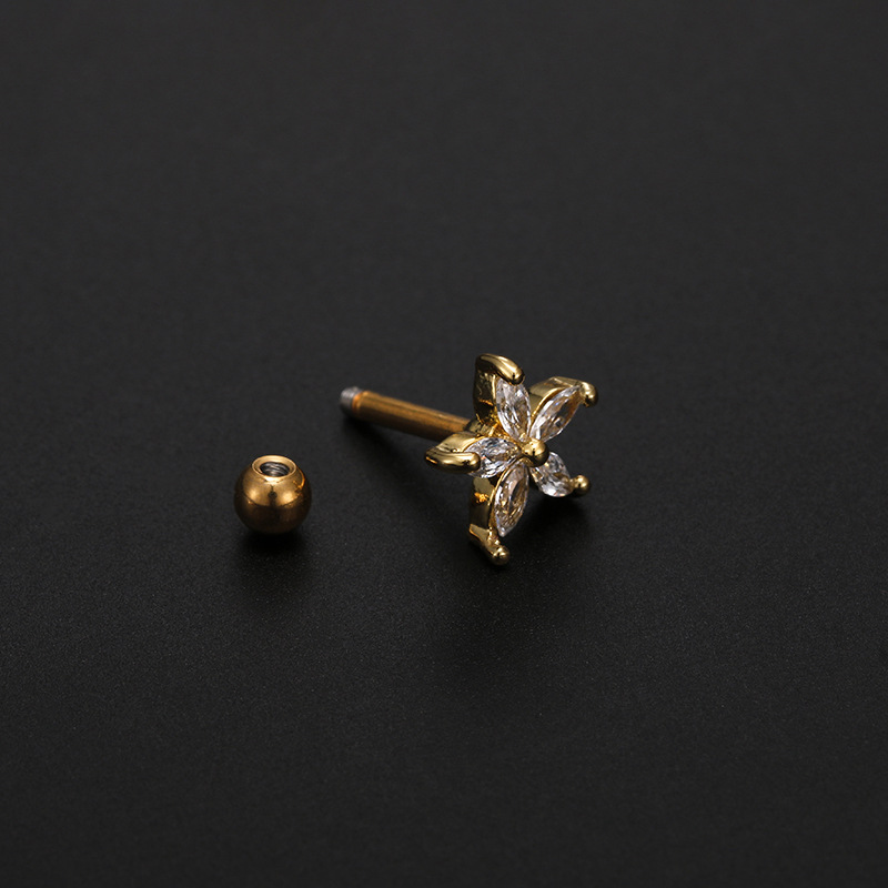 Fashion Heart Shape Stainless Steel Inlay Zircon Ear Studs 1 Piece