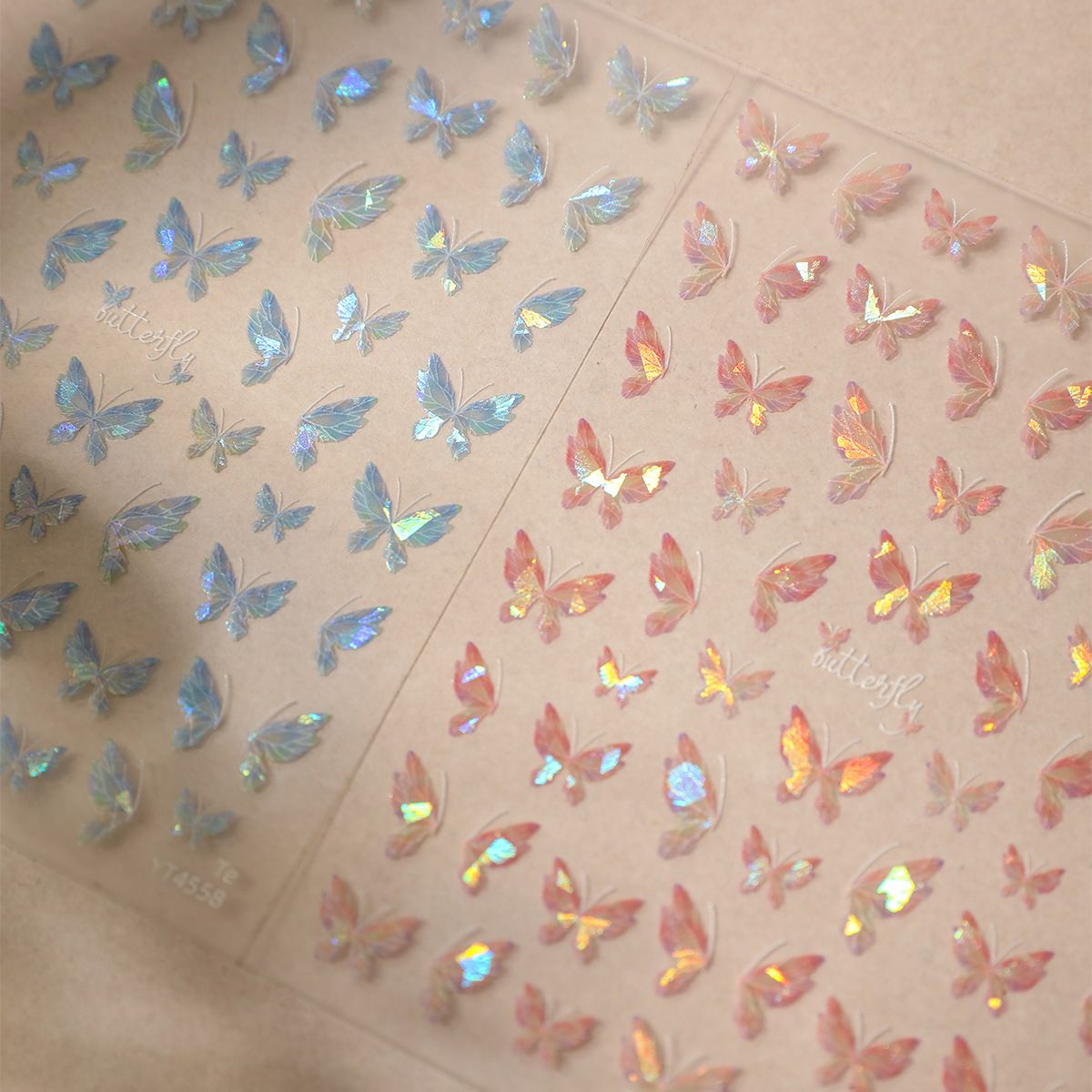 Shell Light Iridescent Butterfly Nail Stickers, Iridescent Light Luxury Style Adhesive Nail Decals, Nail Decoration Stickers Yt4558