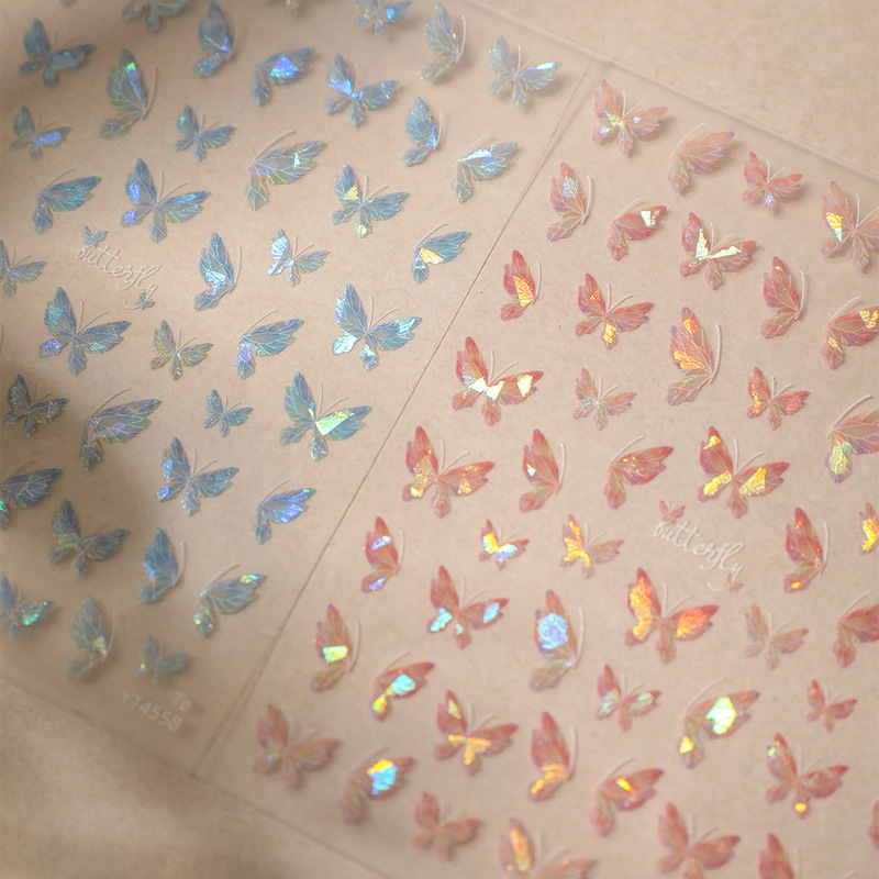 Shell Light Iridescent Butterfly Nail Stickers, Iridescent Light Luxury Style Adhesive Nail Decals, Nail Decoration Stickers Yt4558