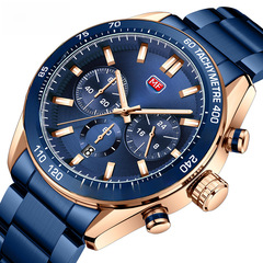 MINI FOCUS Brand Watch Men's Multifunctional Glow-in-the-Dark Waterproof Steel Strap Business Men's Watch 0403G