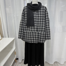 高级感双面羊绒大衣女2025秋冬新款格子羊毛大衣围巾两件套双面呢