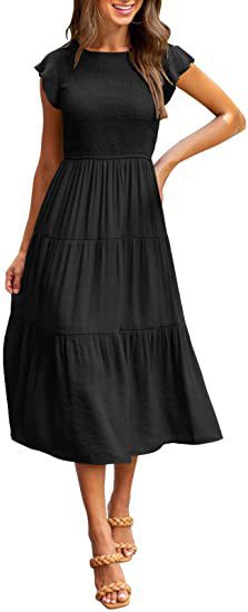 Cross-border Women's Amazon Hot Product Feifei Sleeves Pleated Layered Short-sleeved Large Swing Dress