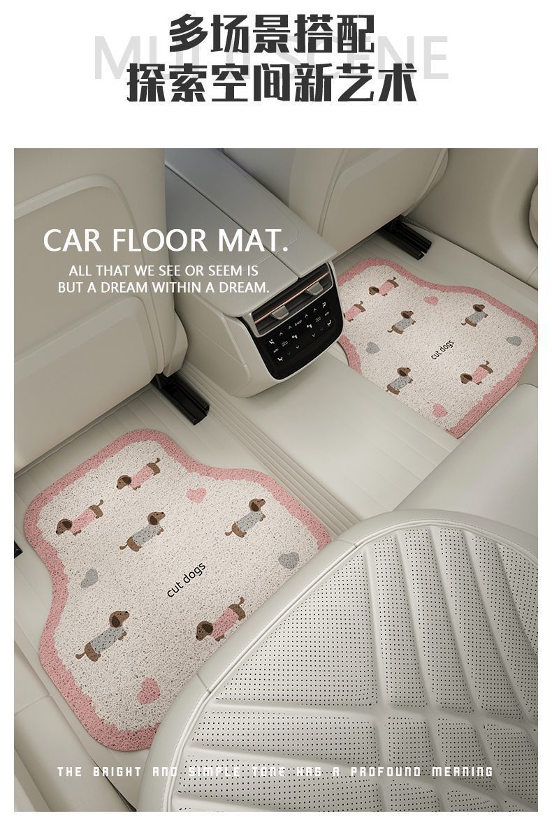 Car Floor Mats, Anti-Dirt Universal Wire Loop Mats, Cartoon Cute Style, Single-Piece Anti-Slip Mat for the Driver's Seat, Mud and Dirt Scraping Mat
