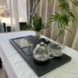 轻奢岩板茶盘全自动烧水壶套装家用现代简约长方形功夫茶台托盘