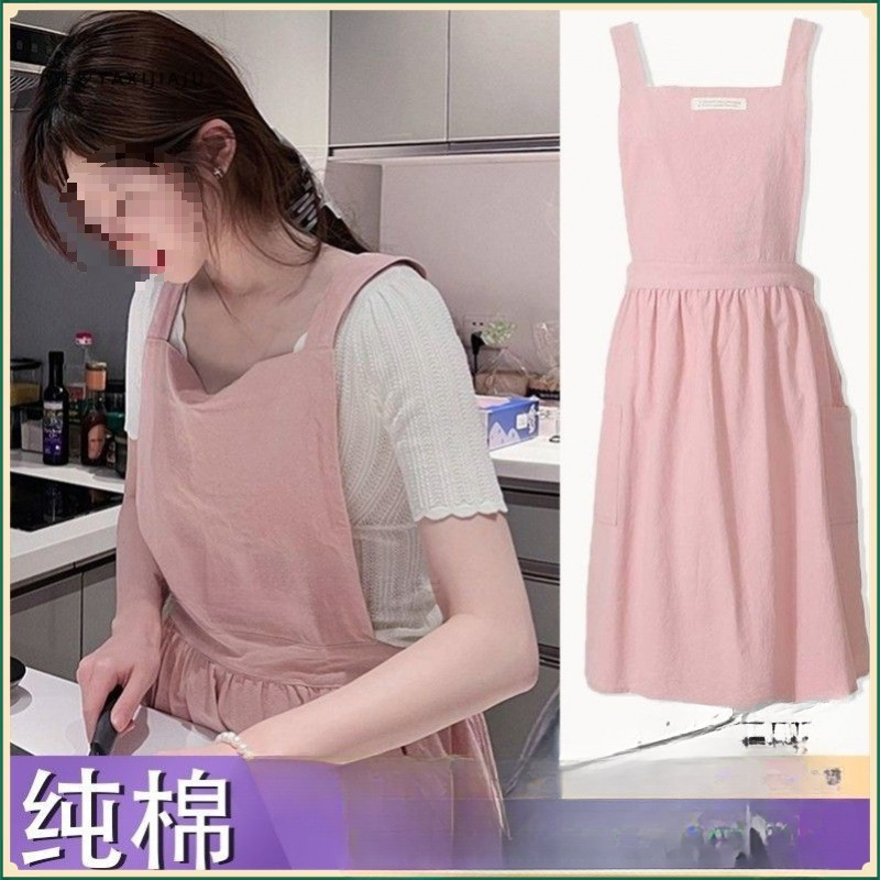 Cute Pink Cotton Apron Work Clothes Home Kitchen Flower Shop Manicure Fashion New Literary Style Home