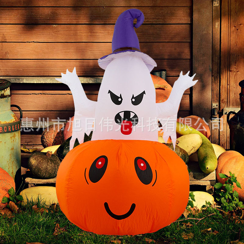 跨境亚马逊5ft万圣节鬼节充气模型 户外恐怖小鬼南瓜精灵发光气模