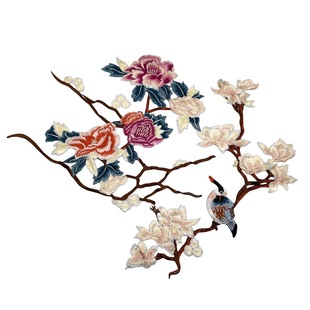 Chinese Feng Shui-soluble embroidery patch, cheongsam embroidery, peony bird applique, dress decoration patch accessories