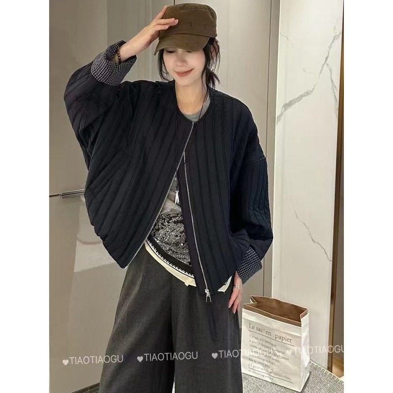 欧洲站2025年秋冬小个子宽松休闲长袖圆领轻薄棉衣外套女短款上衣|undefined