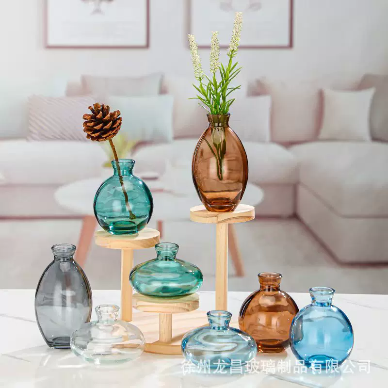 跨境迷你小花瓶3件套装彩色客厅装饰他们套装摆件玻璃花瓶高级感