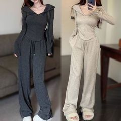 盐系连帽运动时尚卫衣套装女秋冬法式气质修身显瘦休闲法式两件套