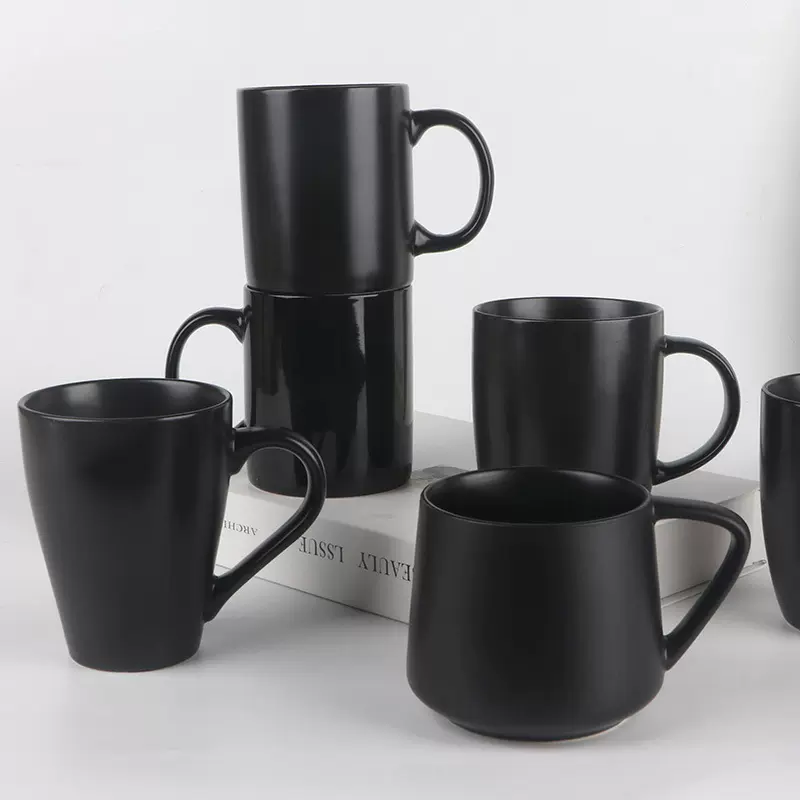 简约经典黑色陶瓷杯可印刷LOGO办公家用水杯咖啡杯情侣杯子礼品杯