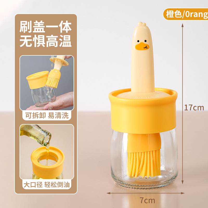 Petita olla de aceite de pato amarillo botella de cepillo de aceite todo en uno cepillo de silicona de barbacoa resistente a altas temperaturas botella de horneado con botella de cepillo de aceite