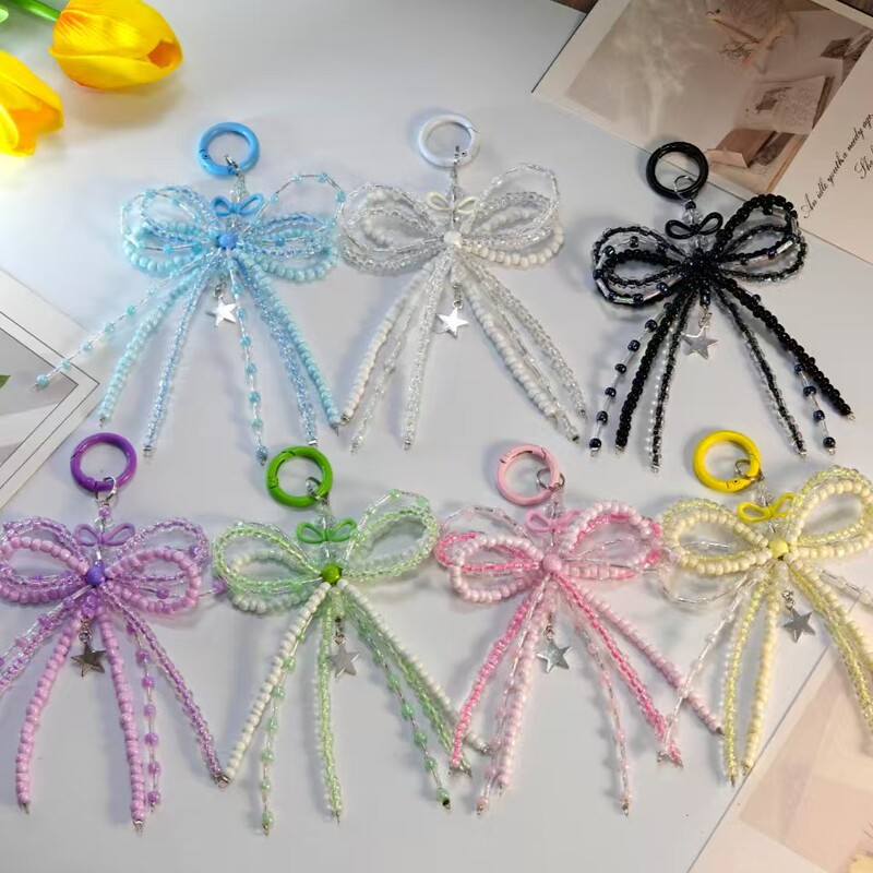 Schoolbag Pendant Cute Rainbow Ins Luminous Bow Beaded Diy Fashion Keychain Original Korean Style Mobile Phone Chain Schoolbag Pendant Cute Rainbow Ins Luminous Bow Beaded Diy Fashion Keychain Original Korean Style Mobile Phone Chain