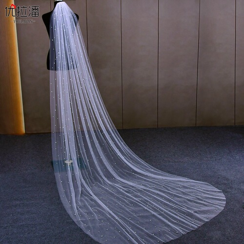 Youlapan long single-layer pearl tail gauze bridal wedding veil short studio photo photography accessories V176