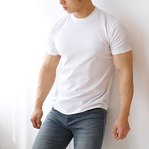 Solid color quick-drying tight-fitting fitness short-sleeved men's sports and leisure outdoor exercise elastic slim summer T-shirt foreign trade clothing