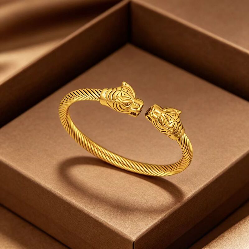 Leopard Head Wire Rope Bracelet 18K Gold-Plated C-Shaped Adjustable Titanium Steel Bracelet Amazon Hot-Selling Light Luxury Bracelet Leopard Head Wire Rope Bracelet 18K Gold-Plated C-Shaped Adjustable Titanium Steel Bracelet Amazon Hot-Selling Light Luxury Bracelet