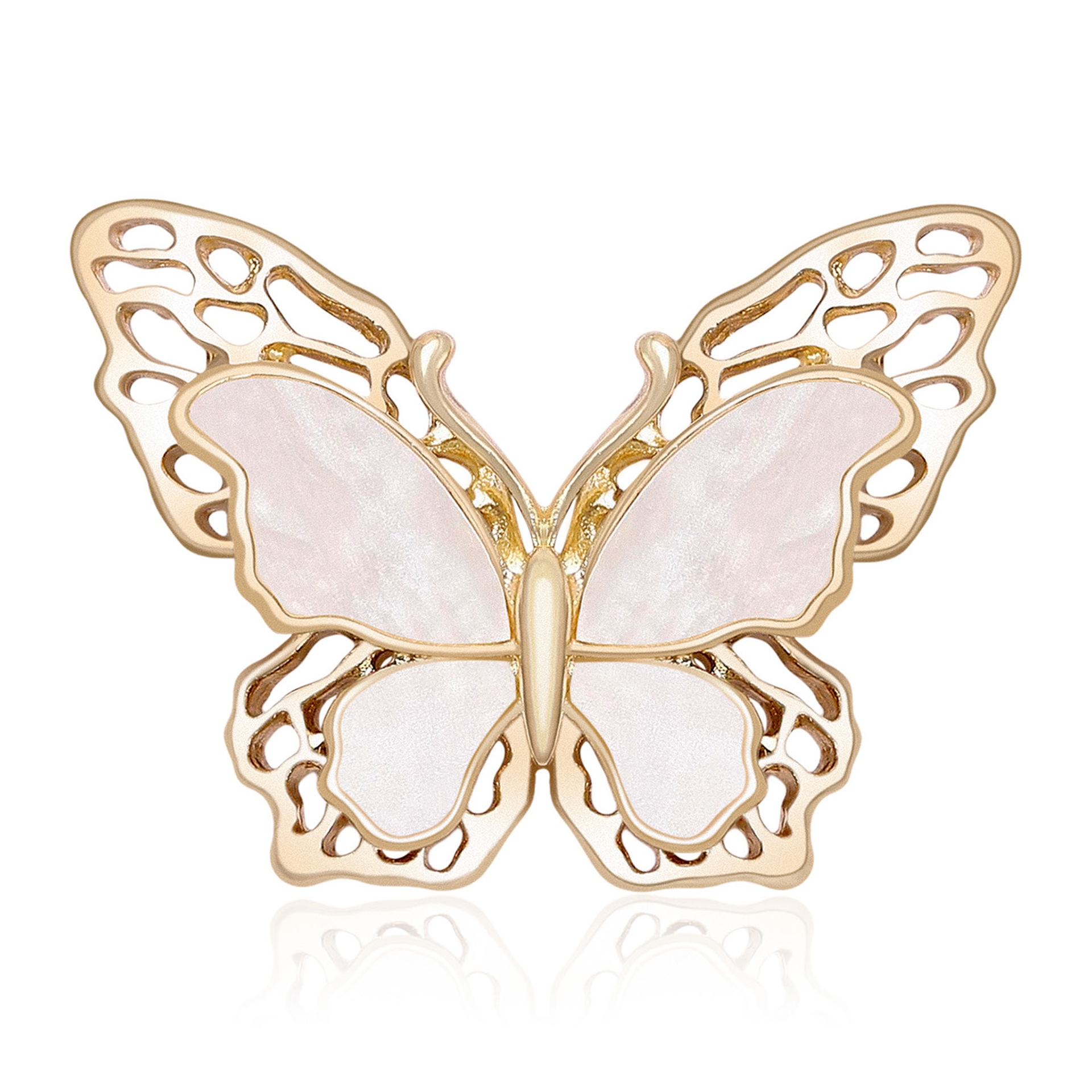 Elegante Schmetterlingsbrosche Doppellagig Perlmutt Schmuck_voghion.com