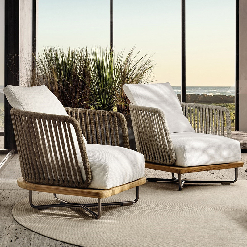 Sofá al aire libre anti-solar impermeable patio silla de ratana terraza al aire libre jardín ratana tejida muebles de teca balcón combinación de ocio