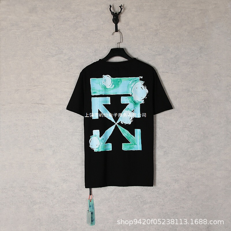 Spring and Summer New Ow Off White Vortex Flower Arrow Round Neck Pullover Short-Sleeved Men's and Women's T-Shirt