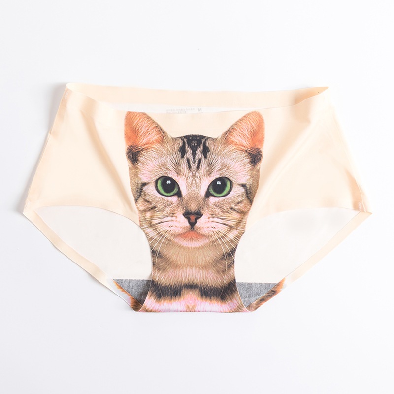 3D gato generación anti-exposición media cintura sexy chica ropa interior dibujos animados hielo seda impresa gato cabeza escritos meow estrella