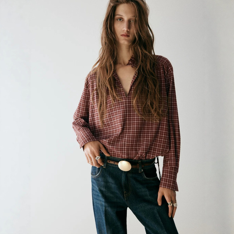European and American cross-border best-selling pink plaid collared shirt for women, long-sleeved, single-pocket, loose-fitting, casual, versatile for work and everyday wear European and American cross-border best-selling pink plaid collared shirt for women, long-sleeved, single-pocket, loose-fitting, casual, versatile for work and everyday wear