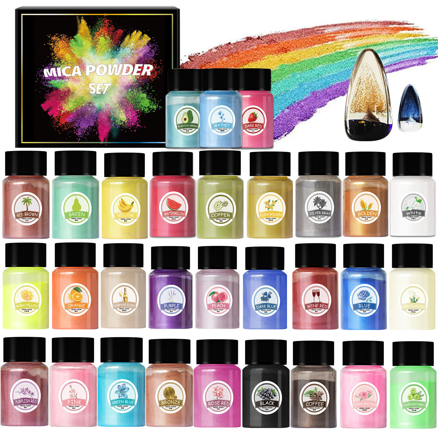 跨境直销 30色人鱼姬珠光粉套装 水晶滴胶 diy史莱姆色粉填充材料