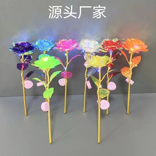 跨境金箔玫瑰花桃心灯仿真花花圣诞情人节母亲节礼物创意摆件灯饰