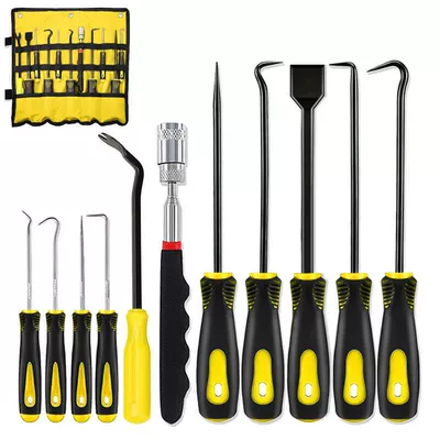 and Screwdriver Removal Tool, Mühərrik tənzimləmə alətləri - yellow-11-piece-set-with-straight-stone-detector-oxford-storage-roll-bag