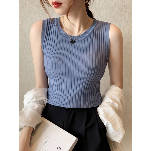 Black Strap Tank Top for Women, New Style Outerwear, Tight Short-Sleeve Sheer Knit Shirt, No-Sleeve Top for Women