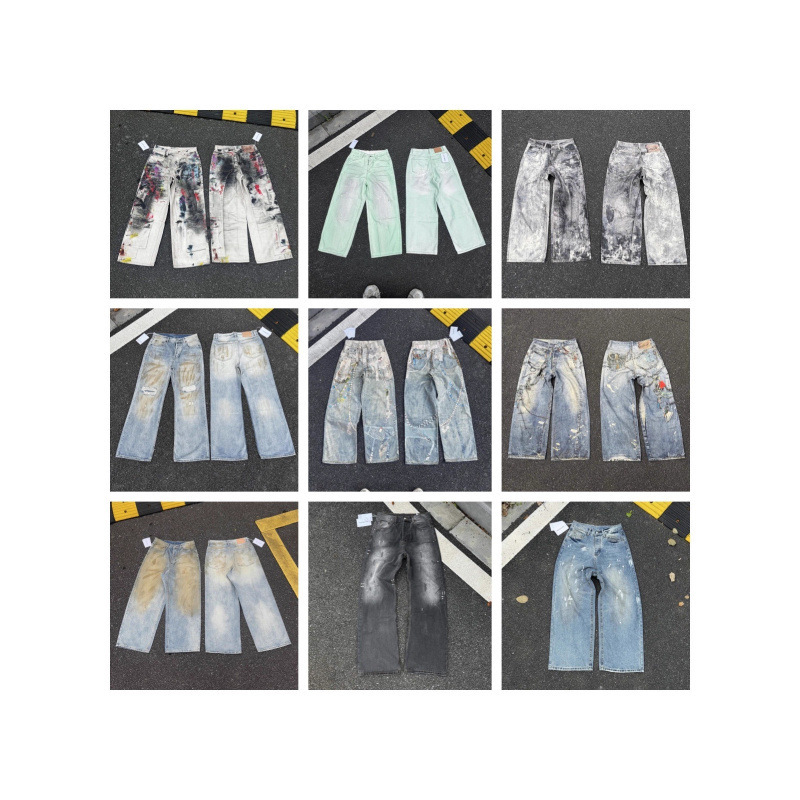 Foreign trade A@cn jeans, loose low-waisted wide-leg AC jeans, distressed style, unisex, American-style trendy long pants