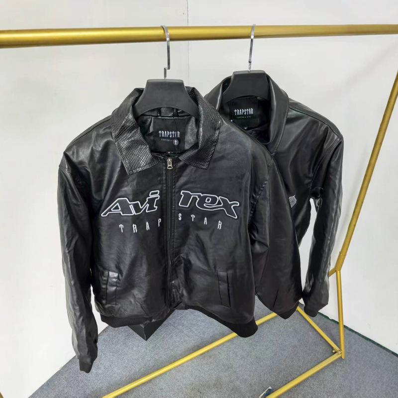 Autumn and Winter Men's Fashionable Slim Leather Jacket Embroidered Jacket Thin Cotton Jacket