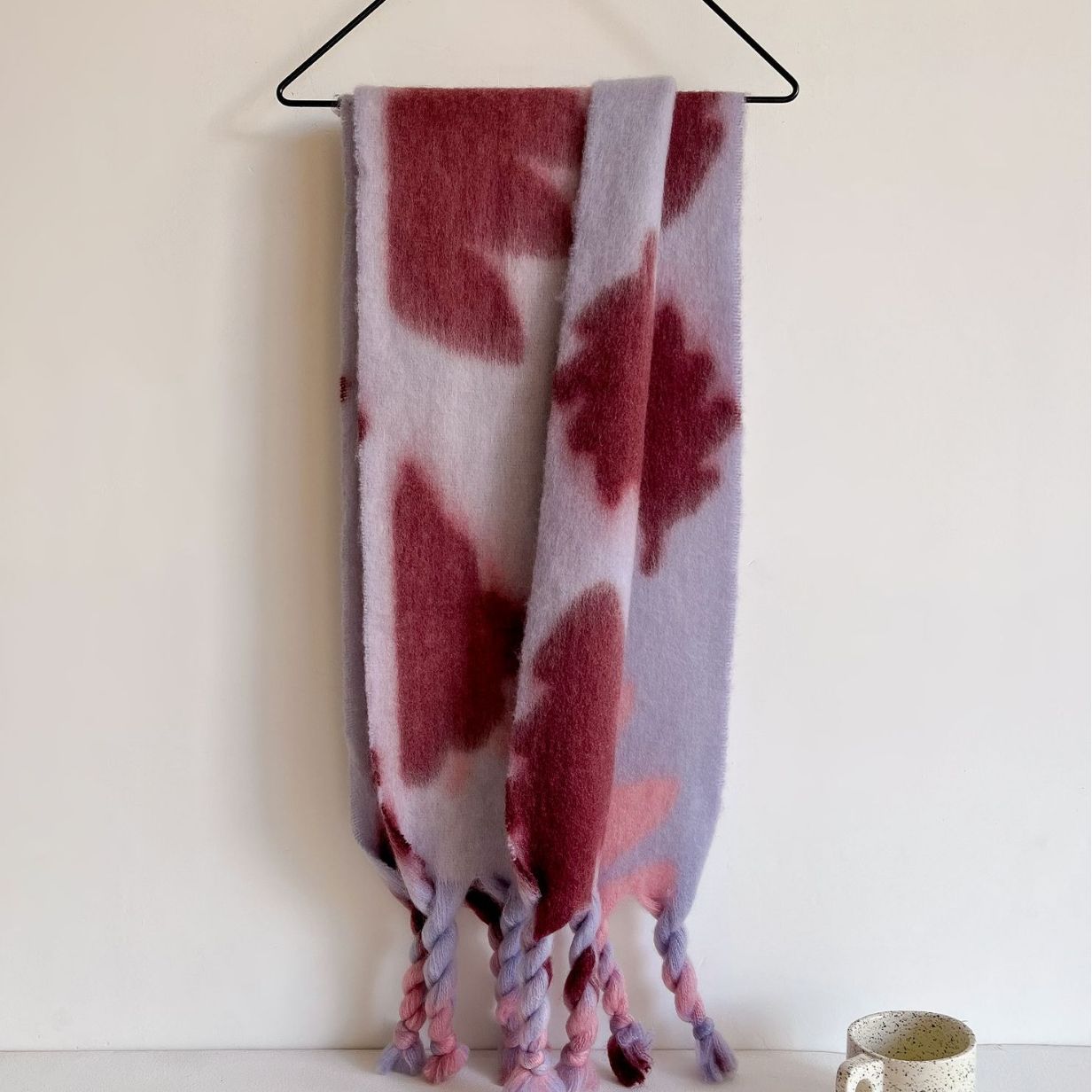 Estilo coreano mohair engrosado mantón de la hoja de arce Otoño e Invierno bufanda cálida de Cachemira versátil bufanda larga borla