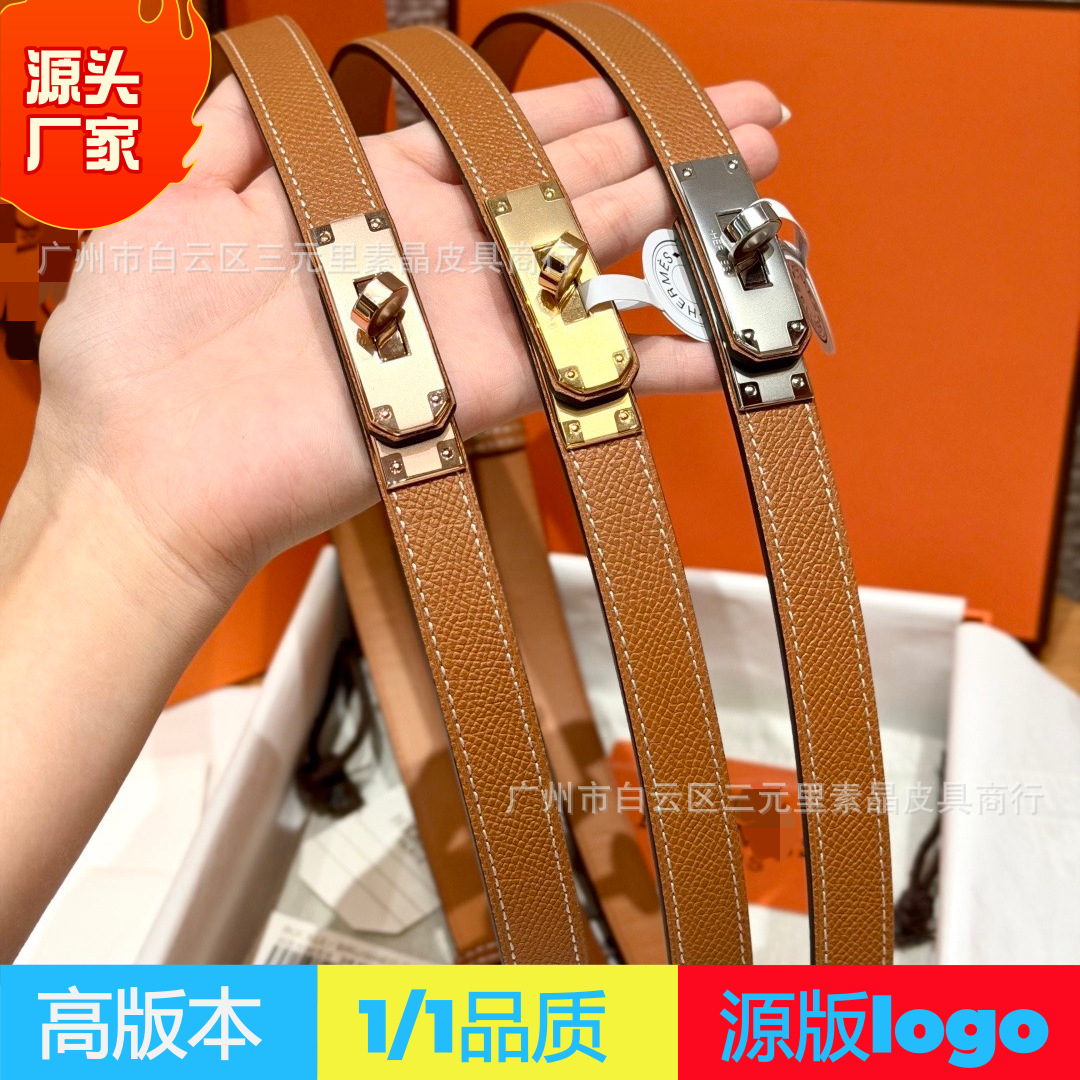 Hermès Kelly dəri kəmər, 1.8 sm, əl tikmə, fırlanan toqqa