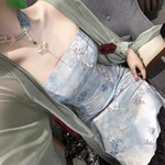 画报夫人 自制新中式国风素雅温柔清冷吊带连衣裙  蓝木桥吊带