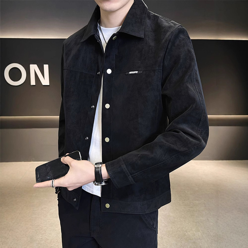 春と秋のジャケットメンズ 2025 新しいハンサムなトレンディなブランドハイエンドラペルスエード春服メンズジャケット|undefined